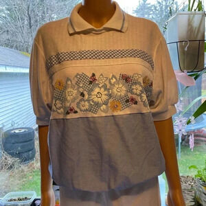 Vintage 80s Land’nSea Cottagecore Traditional Floral Embroidery Shirt Women S/M